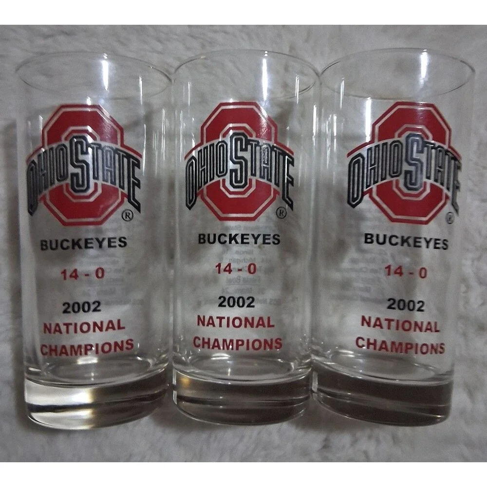 Ohio State Buckeyes 2002 National Champions Drinking Glasses Set of 3